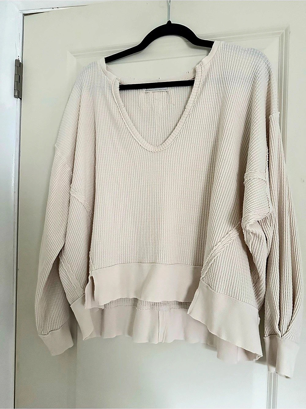 Free People Ruffle Hem Knit Sweater in Cream Size XS